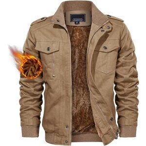 Men's Military Lightweight Jacket Army Cargo Windbreaker Zip Front Stand Collar